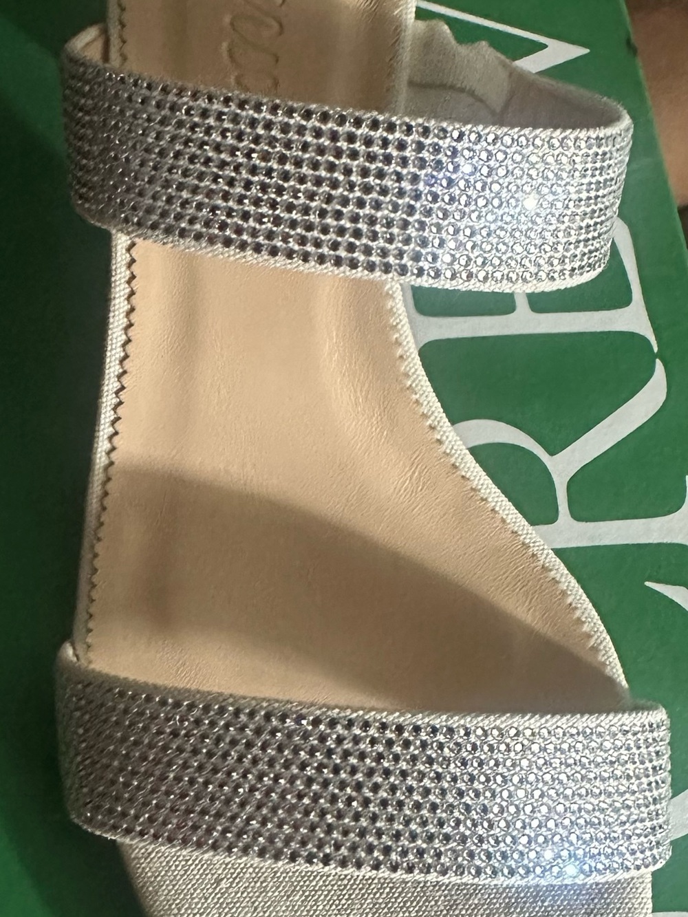 J. Crew Silver Rhinestone Two‑Band Slide Sandal